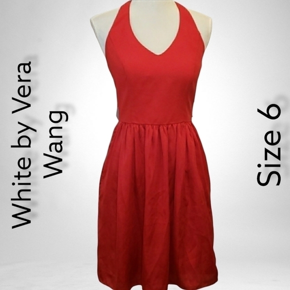 WHITE by Vera Wang Valentina Red Halter Cocktail Dress 6 Pockets EUC - Picture 2 of 11